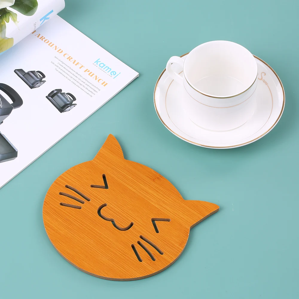 

Cute Wooden Table Mat Bamboo for Dinning Room Kitchen Heat Resistant Tea Coffee Juice Cup Pad Hot Pot Holder Table Decoration