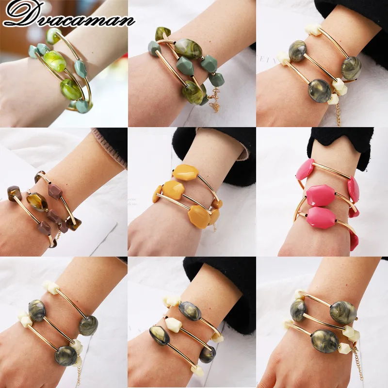 

Dvacaman 3/PCS Multi-Color Beads Bracelets for Women 2019 Fashion Charm Resin Chain&Link Bracelets Statement Jewelry Party Gift