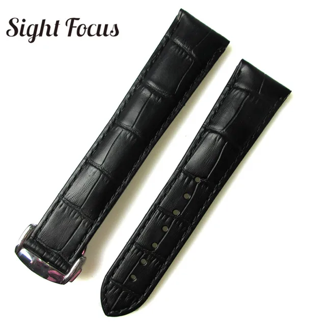 Black Brown Blue Watch Band for Omega Leather Band De Ville Seamaster Speedmaster Strap 19mm 20mm 21mm Deployment Clasp Bracelet Black