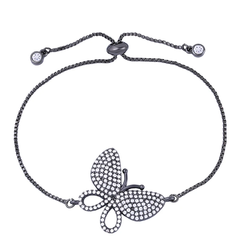 OCESRIO, очаровательный браслет, серебро, цирконий, Бабочка, регулируемые браслеты и браслеты, модные браслеты для женщин, ювелирное изделие, brt-a41 - Окраска металла: Black