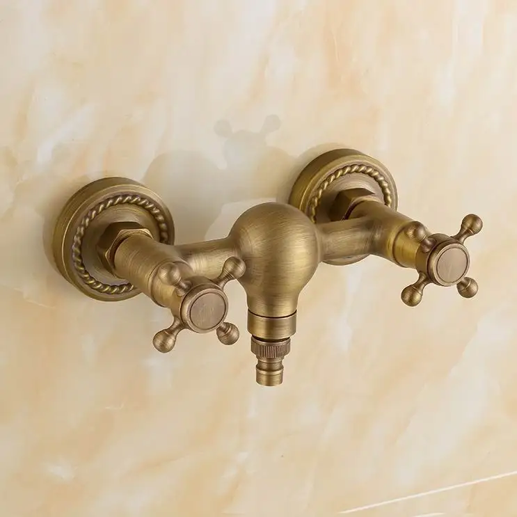 Бесплатная доставка европейский стиль античная бронза отделка двойной ручкой туалет кран Водопроводные краны Настенные Стиральная
