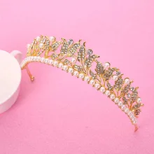 Золотой горный хрусталь жемчуг свадебный диадема девушка день рождения Hairband диадема корональный головной убор свадебное украшение для волос в виде короны аксессуары