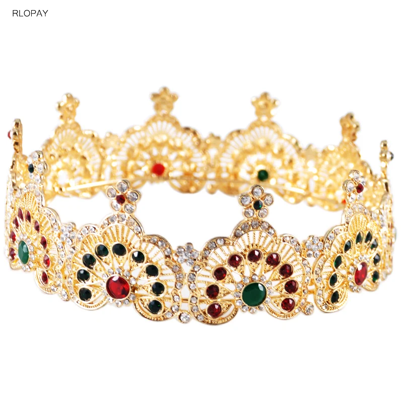 

Vintage Gold Wedding Hair Accessories Colorful Stone Tiaras For Girls Round Crowns Bridal Jewelry