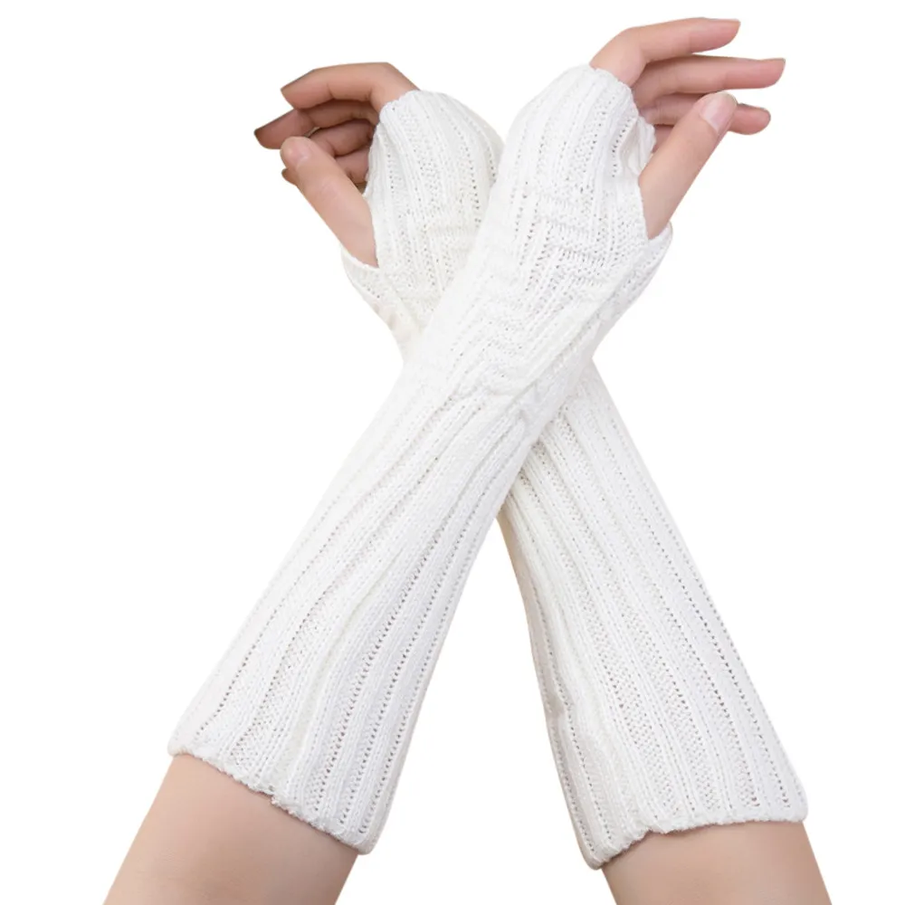

FEITONG gloves women cute Autumn Winter Women Cashmere Wool Knit Gloves 2017 New Warm Soft White Female Long Fingerless Gloves