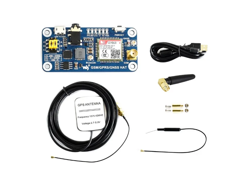 GSM/GPRS/GNSS/Bluetooth 3,0 шляпа для 2B/3B/3B+/Zero W, поддержка SMS, телефон, электронная почта, встроенный USB в UART конвертер