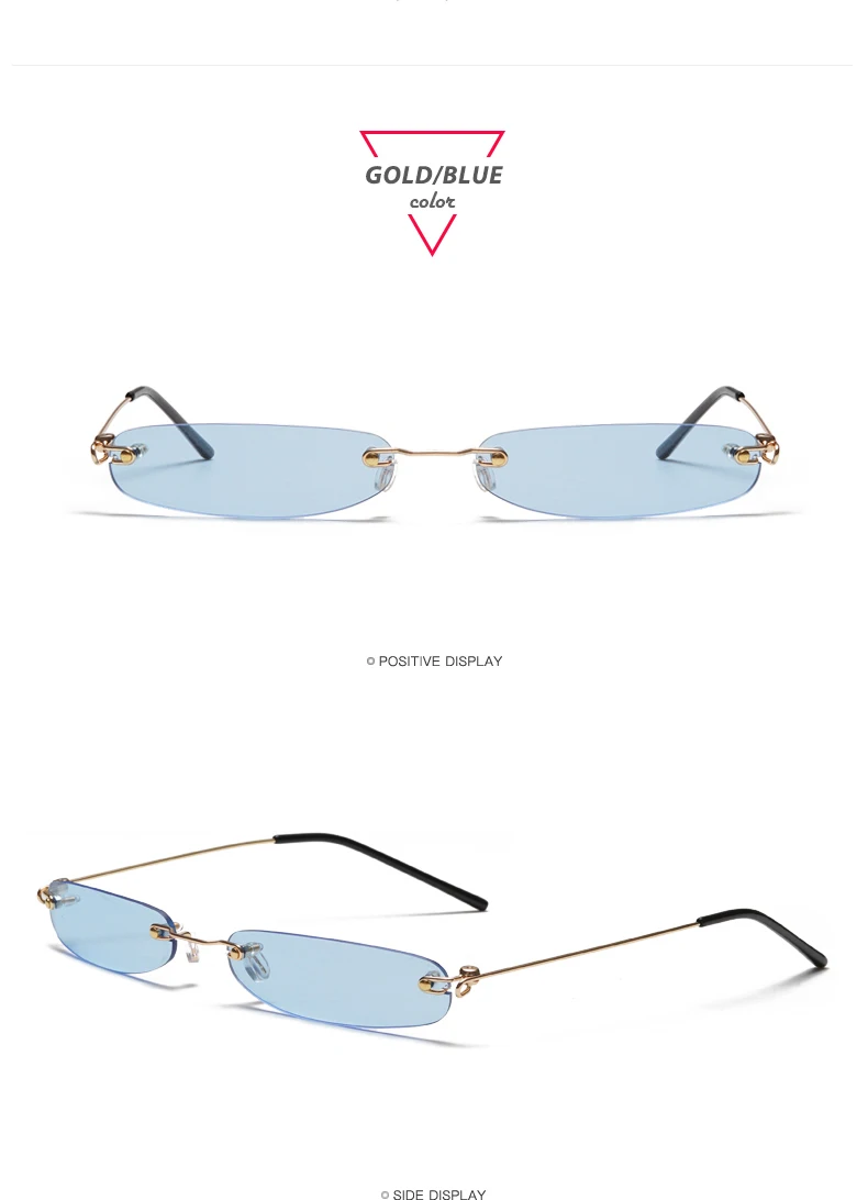 Модные узкие маленькие солнцезащитные очки Роскошные брендовые дизайнерские ретро солнцезащитные очки без оправы металлические трендовые маленькие солнцезащитные очки UV400