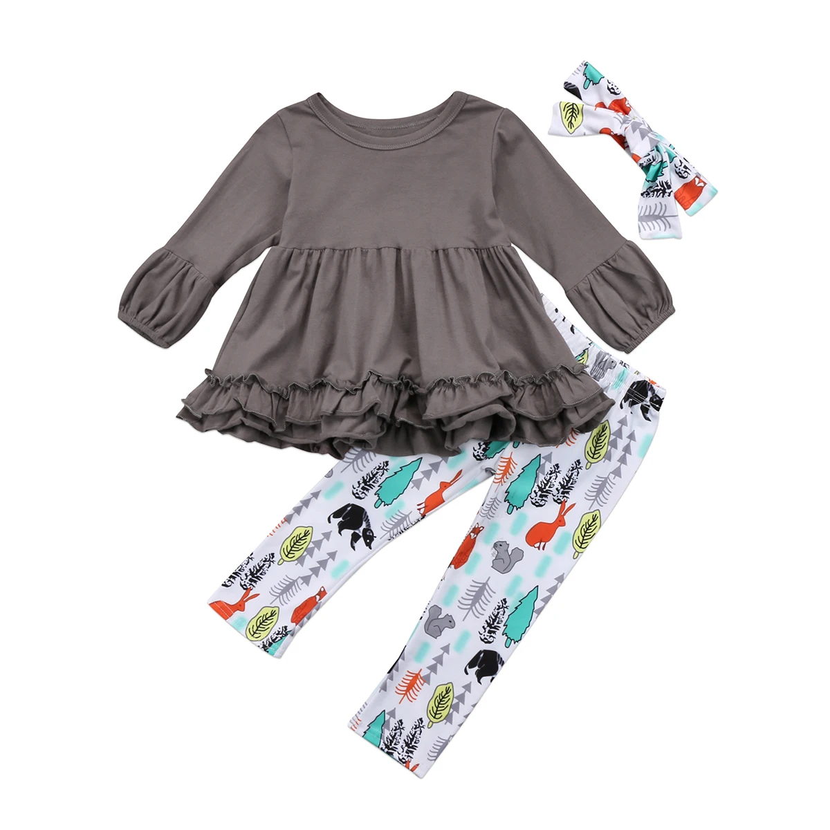 

2Pcs Toddler Kids Baby Girls Long Sleeve Tops Solid Dress Floral Long Pants Outfits Set Clothes