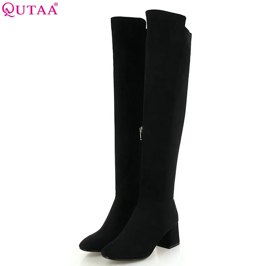 

QUTAA 2019 Women Over The Knee High Boots Fashion Zipper Elegant Black Sexy High Quality Winter Boots Women Boots Big Size 34-43