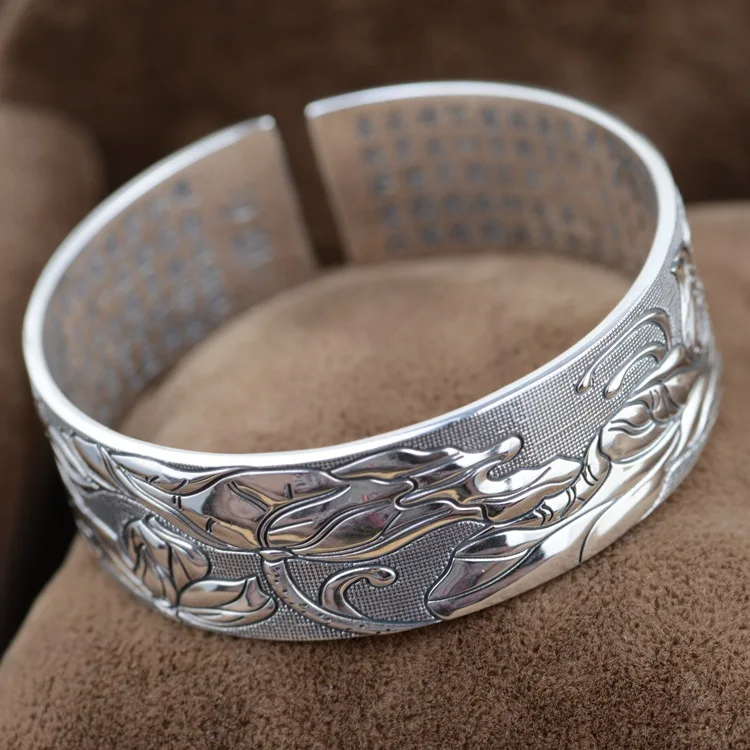 

S990 silver bracelet heart thousands of fine antique Buddhist Prajna paramita