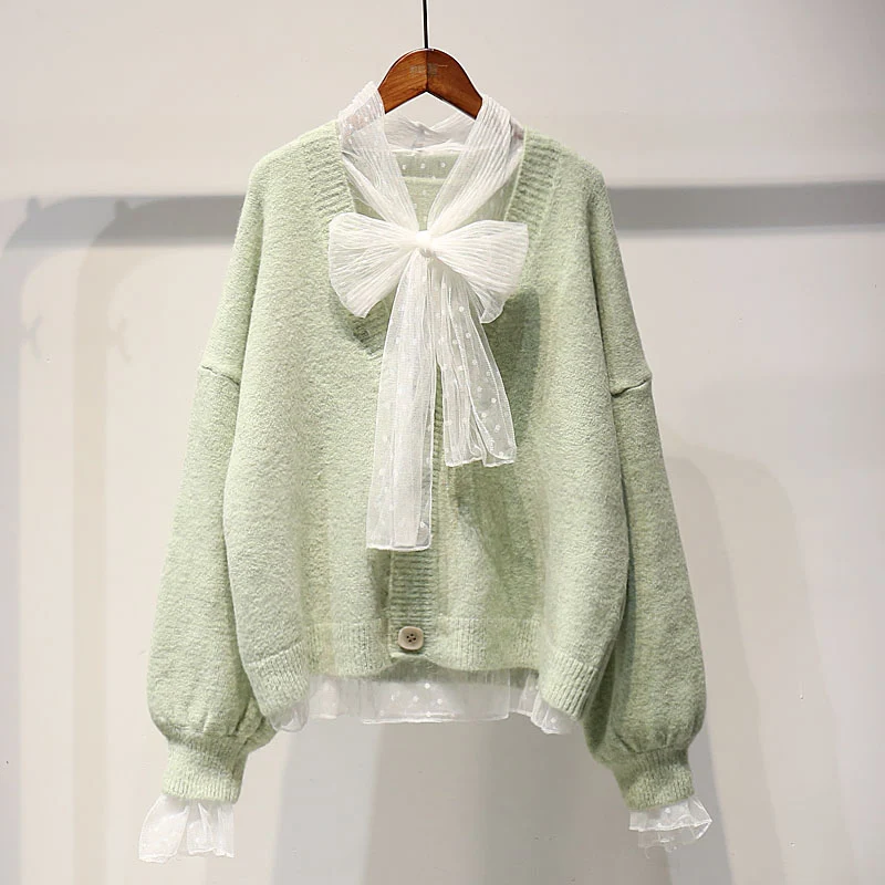 Кардиган свитер куртка сплошной Женский осень авокадо Зеленый Внешний Топ из тонкой ткани короткий свитер