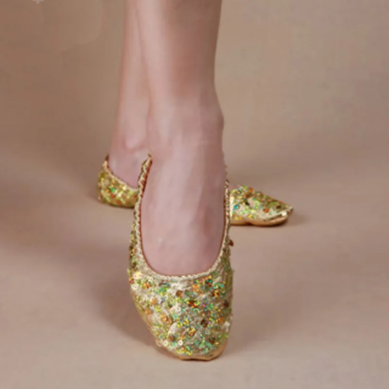 New Arrival 2017 sequins belly dance Shoes with sequins on Gold Silver S M L XL