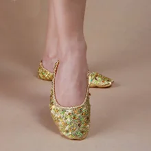 New Arrival 2017 sequins belly dance Shoes with sequins on Gold/Silver S /M /L /XL