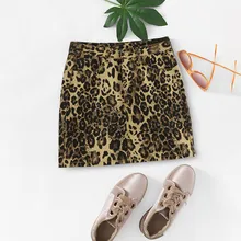 Женская летняя облегающая короткая мини джинсовая юбка с леопардовым принтом юбки с высокой талией Modis карандаш Faldas Harajuku Сексуальная