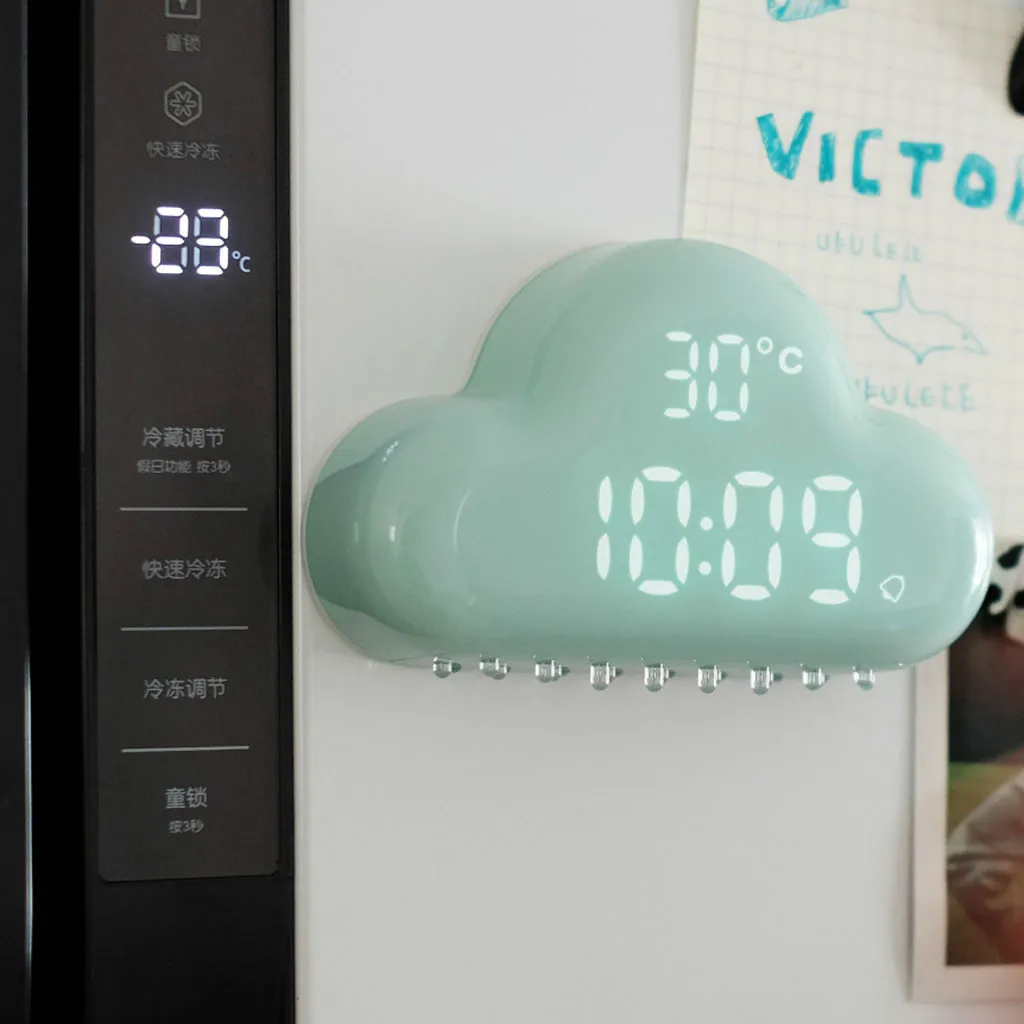 Alarm Clock Multifunction Cartoon Cloud Alarm Clock Temperature Lamp Cute USB Charge Clock 145g Pink Mint Green