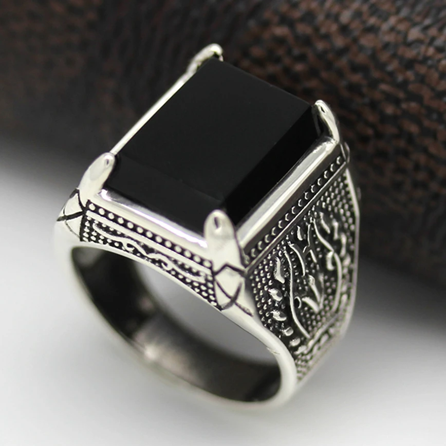 Мужское Винтажное кольцо из серебра 925 пробы с фианитом|black ring|black ring menring men |