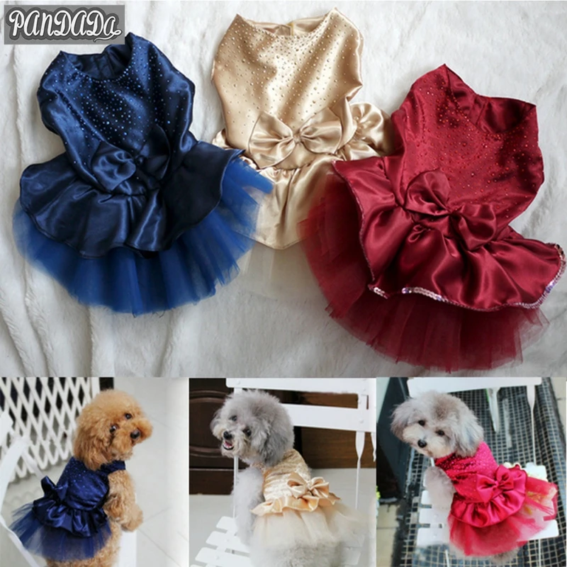 

panDaDa Puppy Dogs Bow Lace Skirt Clothes Wedding Night Dress Party Pet Dog Sleeveless Apparel