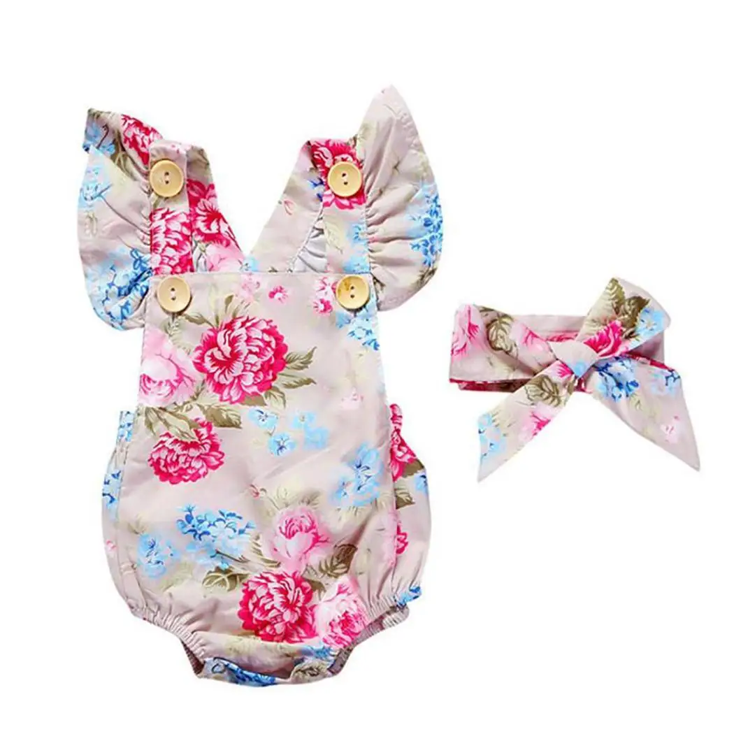 Повседневные Короткие повседневные Ползунки с квадратным воротником для маленьких девочек, уличные, наружный рукав, цветочные Ползунки с оборками