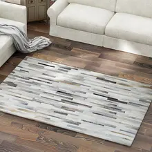 Большой роскошный ковер из воловьей кожи с швами, большой размер, ковер из натуральной воловьей кожи белого цвета в полоску для гостиной, офиса