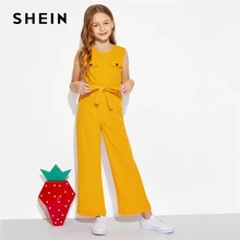 SHEIN/Детский комбинезон на молнии спереди в стиле бохо для девочек с поясом; коллекция года; летний повседневный комбинезон без рукавов для отдыха; детские комбинезоны с широкими штанинами