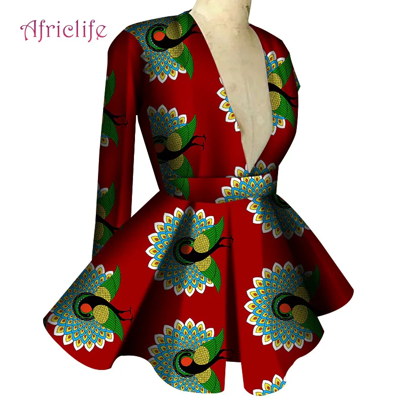 African Clothes for Women Long Sleeve High Waist Ankara Print Plus Size Lady Fashion Top African Dashiki Print Blouse WY4150
