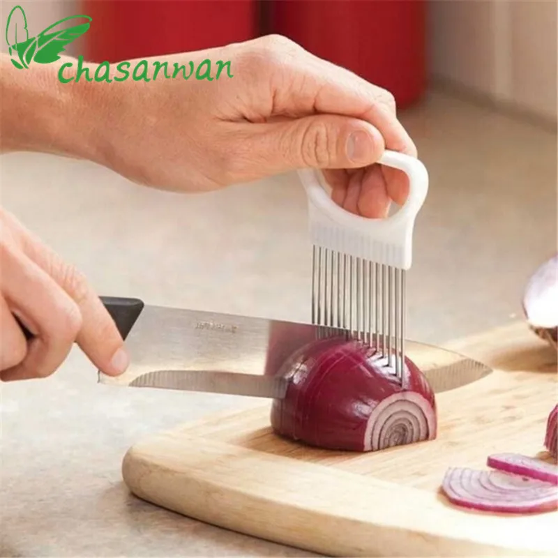 

1pc Stainless Kitchen Gadgets Cut Onion Holder Fork Onion Cutter Slicer Tomato Potato Vegetable Cutter Kitchen Accessories.Q