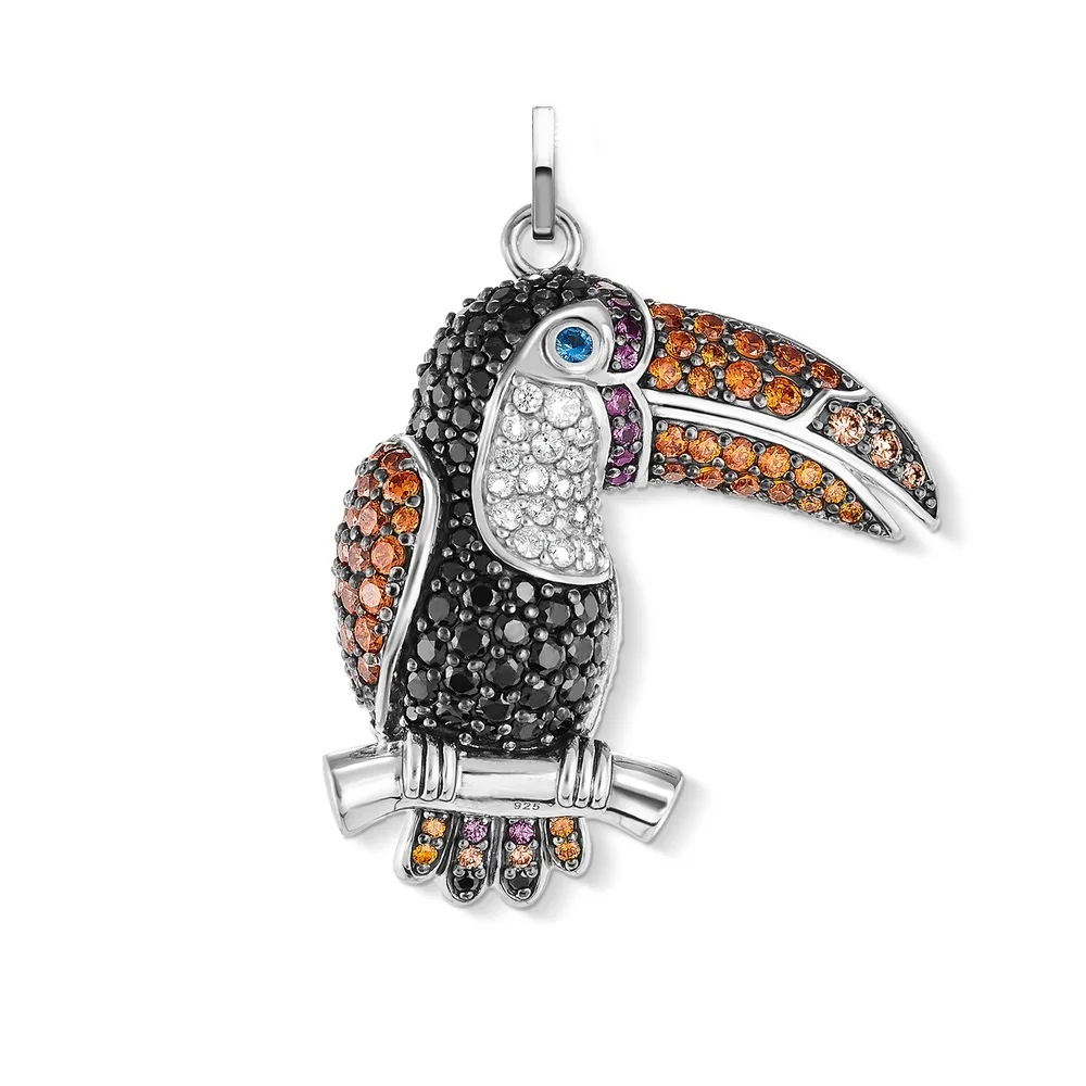 

Birds Toucan Pendants Fit Necklaces,2019 New 925 Sterling Silver CZ Pave Glam Fashion Jewelry Gift For Women & Girl Bijoux