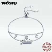 WOSTU милый котенок кошка звезда и Луна 925 пробы серебряные регулируемые браслеты для женщин браслеты свадебные серебряные украшения подарок DXB129