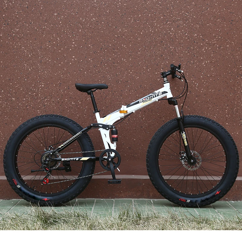 Excellent Double Suspension Folding Snow bicycle, fat bike 26er , 26*4.0 inch 7 21 27 30 speed ,26*17 fat bikes beach/snow mountain bike 0