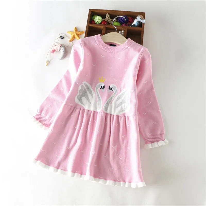 

2019 kids Tops Knitting clothes winter Shirts Clothing autumn Dress Cartoon swan for girl Christmas Dresses pullover