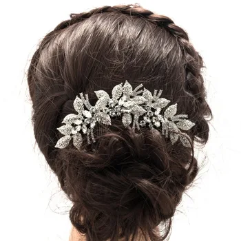 

New Design Rhinestone Crystals Bride Wedding Leaves Hair Side Comb Hair Jewelry Accessories XBY688