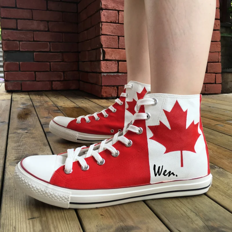 Wen Design Custom Hand Painted Shoes Canada Maple Leaf Women's High Top Canvas Sneakers For Christmas Gifts - Skateboarding - AliExpress