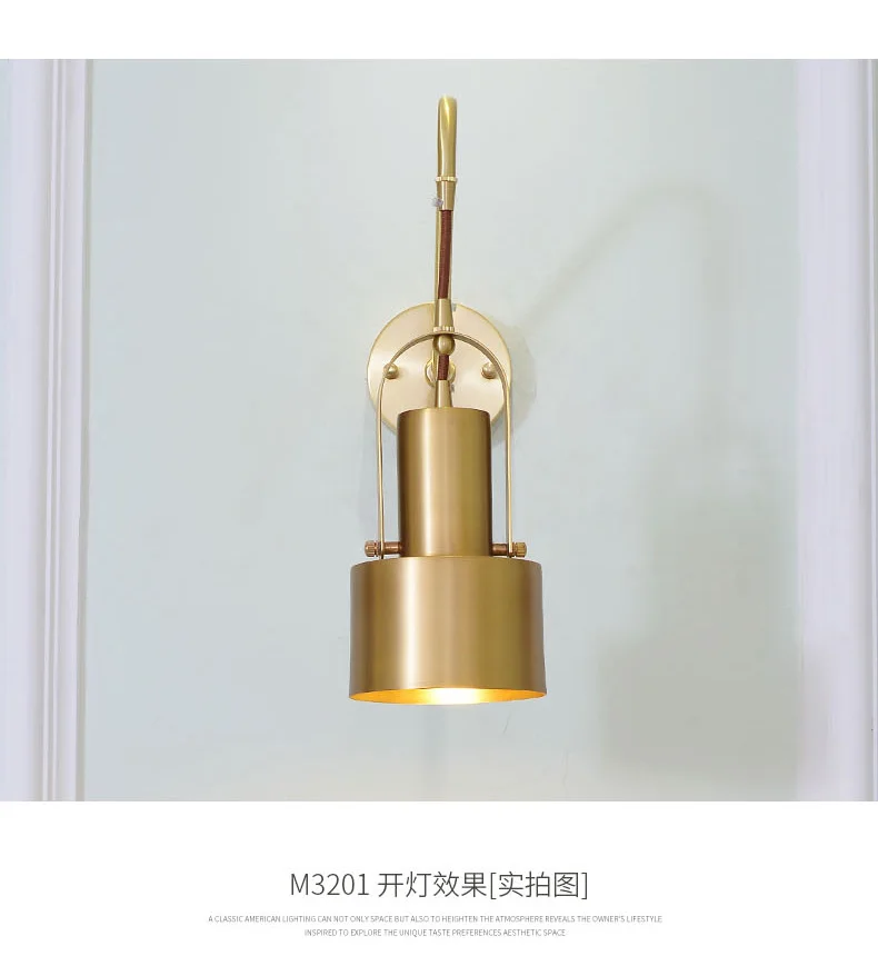 Minimalist copper brass wall light lamp LED bedside toilet bathroom reading wall light LED sconce modern simple gold wall light