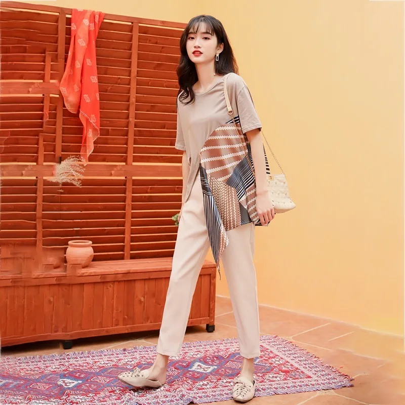 GALCAUR Irregular T-shirts Women O Neck Short Sleeve Patchwork Hit Color Asymmetrical Tops Female Summer 2020 Tide Fashion