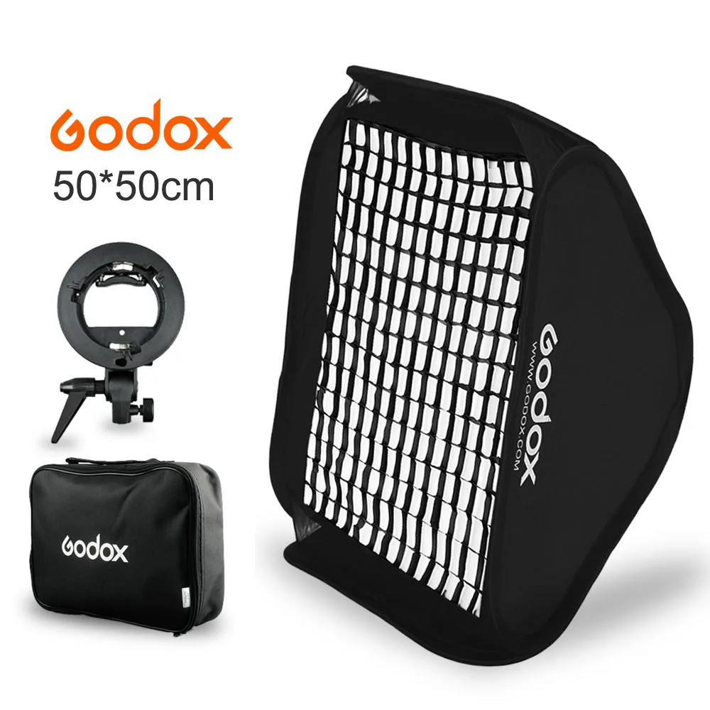 Godox 50x50 см 2"* 20" вспышки Softbox диффузор комплект+ сетка с ячейками в виде сот+ S-type Кронштейн держатель Bowens для вспышки