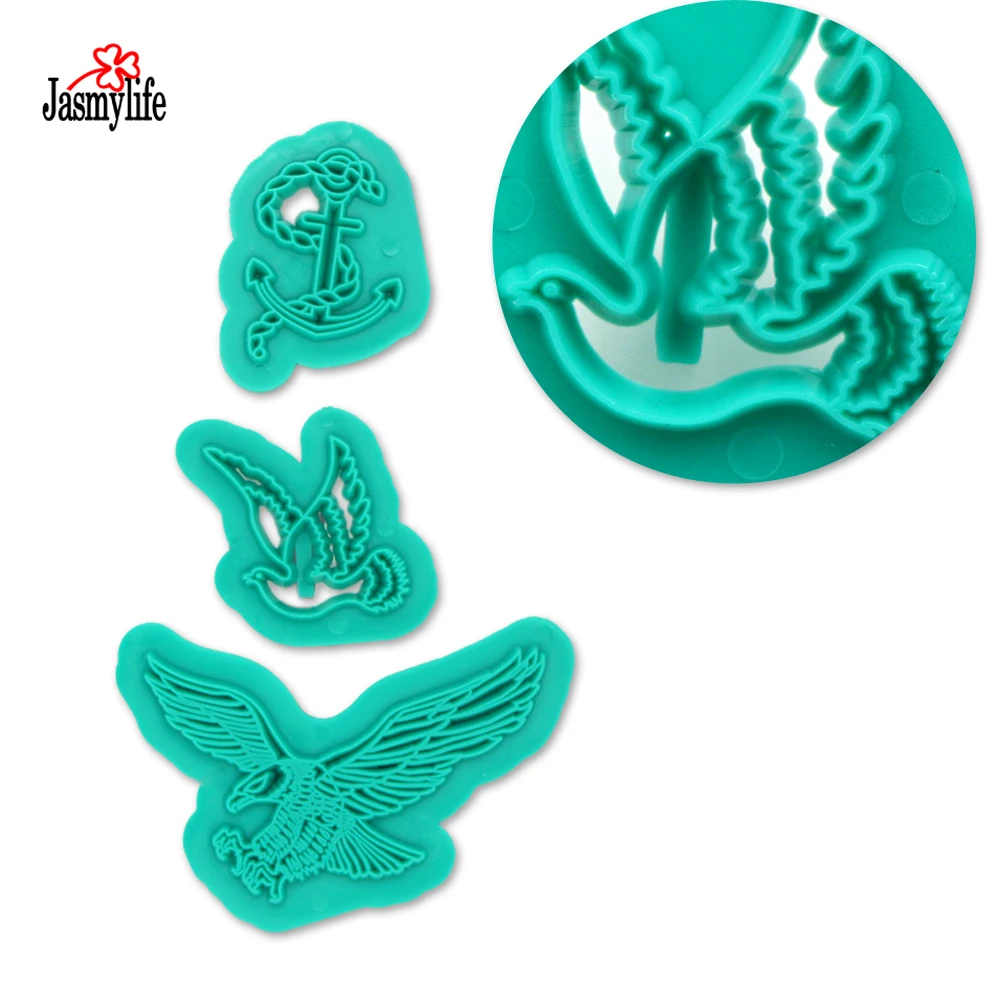 

3PCS Eagle Cookie Cutter Plastic Fondant Cutter DIY Decoration Baking Tools Sugarcraft Biscuit Mold anchor Impression Mould