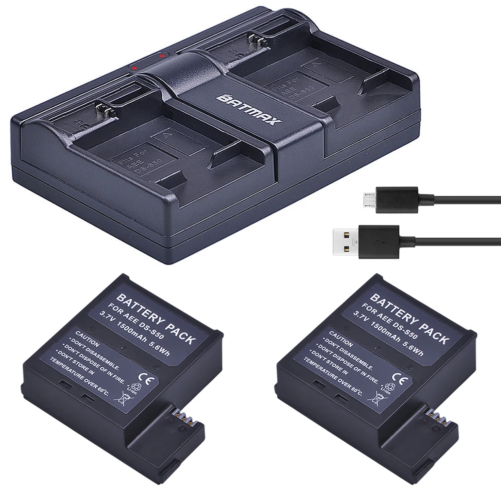 2PC 1500mAh DS-S50 DSS50 S50 Battery + USB Dual Channel Charger for AEE DS-S50 S50 AEE D33 S50 S51 S60 S71 S70 Cameras Battery