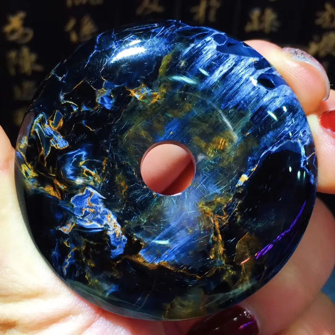 

Certificate Genuine Natural Blue Pietersite Pendant Woman Man 46.3x9mm Round Bead Namibia Fashion Jewelry Pendant