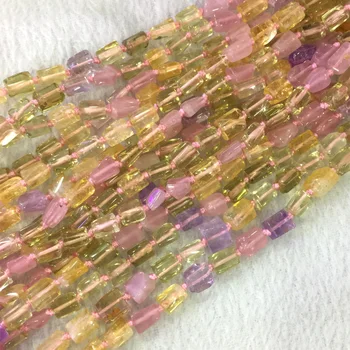 

Natural Multi-Color Clear Pink Purple Yellow Mix Crystal Quartz Citrine Ametrine Rose Quartz Nugget Free Form Smooth Beads 05500