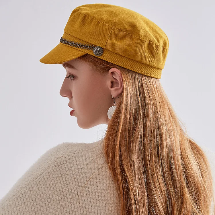 New Korean Version Of Corduroy Cap Female Autumn And Winter Fish Bone Chain Hats Tide Retro Casual Wild Solid Color Cap HC30 (4)