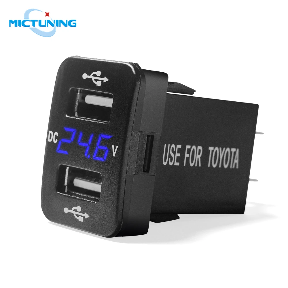 

MICTUNING 2.1A Auto Dual USB Charger Socket Digital Voltmeter W/ Blue LED Light for Smartphone iPhone PDA Laptop GPS for Toyota