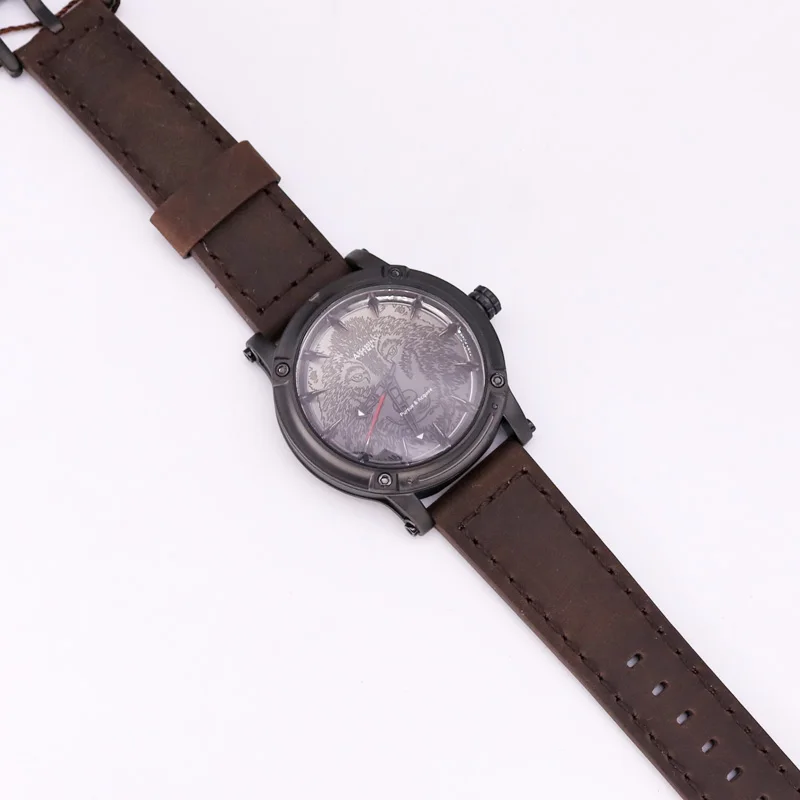 Мужские часы Assassin's Time с волком, Япония, кварцевые модные часы, ретро панк, натуральная кожа, подарок для мальчика на день рождения, отца - Цвет: Кофе