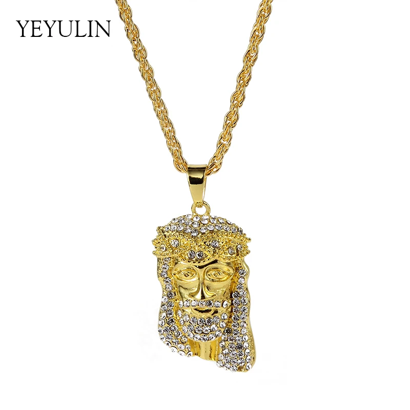 

High Grade Hip Hop Bling Cuba Chain Gold Color Cool Mens Jesus Pendant Necklace For Man