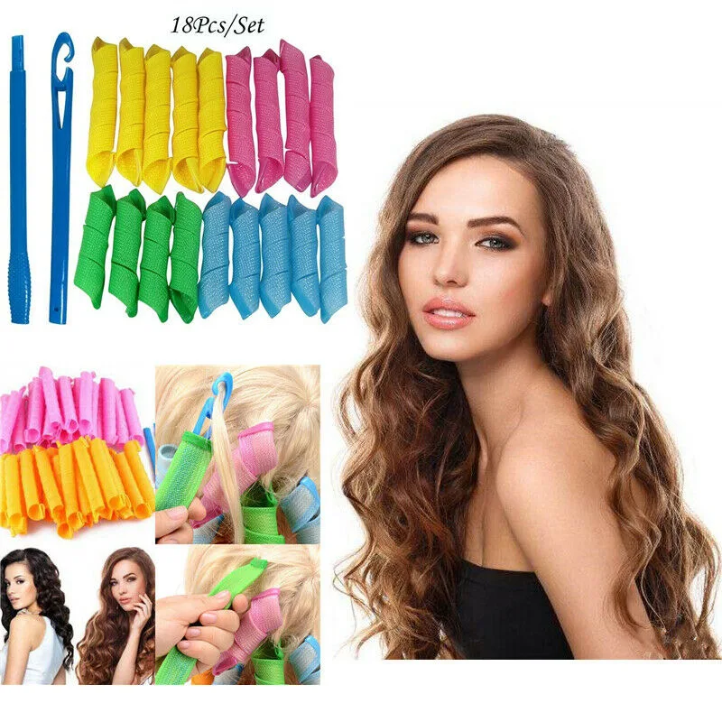 

18pcs 18/28/30cm Plastic Hair Roller Soft Hair Curler Magic Hair Roller Spiral DIY Curls Easy Usage Ripple Hair Curlers