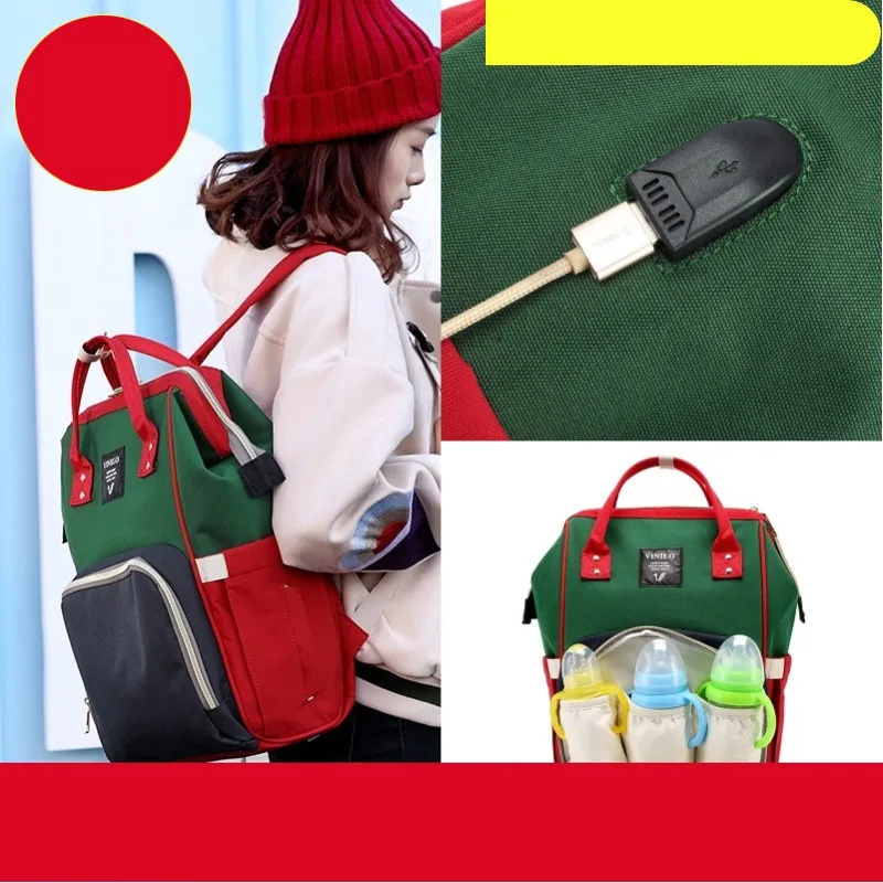 Upgrade New Add USB Charger Men&Women Shoulders Backpack Multi-function Waterproof Baby&Mummy Diaper Bags 03