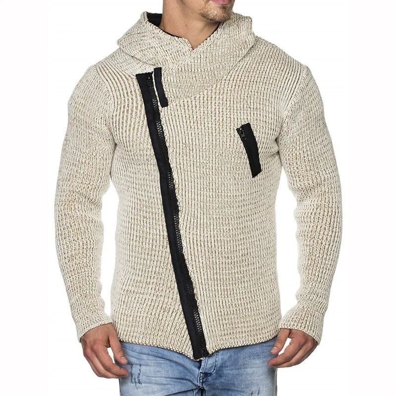 Men's Knit Sweater with Scarf Collar Slim Zip Hoodie Sweater Hip Hop Streetwear Long Sleeve High Quality Man's Sweaters