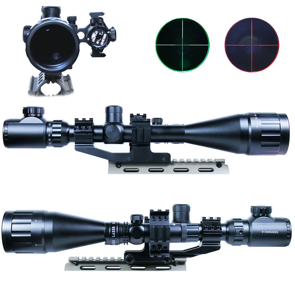 

6-24x50 AOEG Hunting Optics Telescope Tactical Rifle Gun Scope Mil Dot Illuminated Snipe Riflescope With Red Laser Sight
