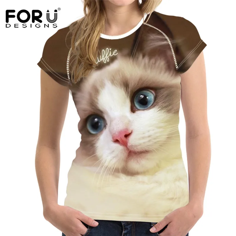 Милая дышащая женская рубашка FORUDESIGNS с принтом кота Ragdoll летняя одежда для