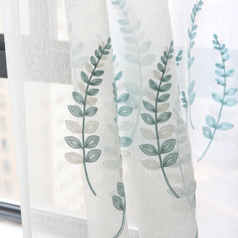 

Modern Leaf Embroidered Tulle Curtains for Living Room Bedroom Window Screening Voile Sheer Curtains for Balcony White