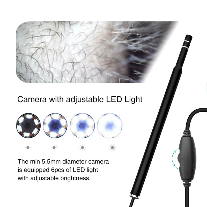 5.5MM Endoscope Camera Flexible IP67 Waterproof Soft Cable Inspection 6 LED Light USB Endoscope Borescope Endoscope For Phone (4)