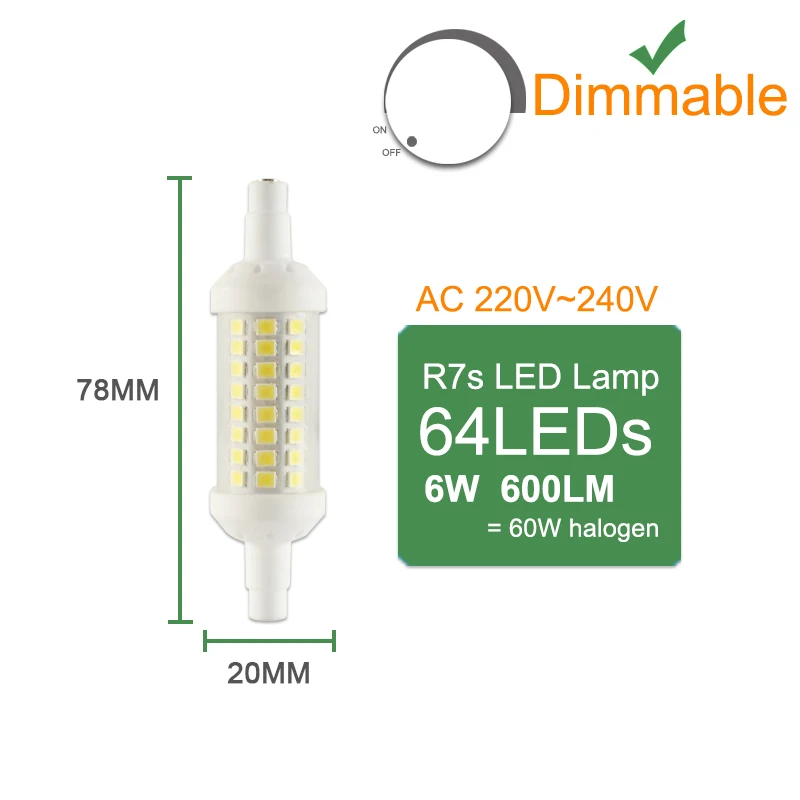 Kaguyahime 6 Вт~ 15 Вт Диммируемый светодиодный светильник R7S лампа 220 В 78 мм 118 мм 135 мм Замена точечной лампы галогенный светильник 50 Вт~ 100 Вт прожектор 9 Вт 12 Вт - Испускаемый цвет: 78mm Dimmable 6W